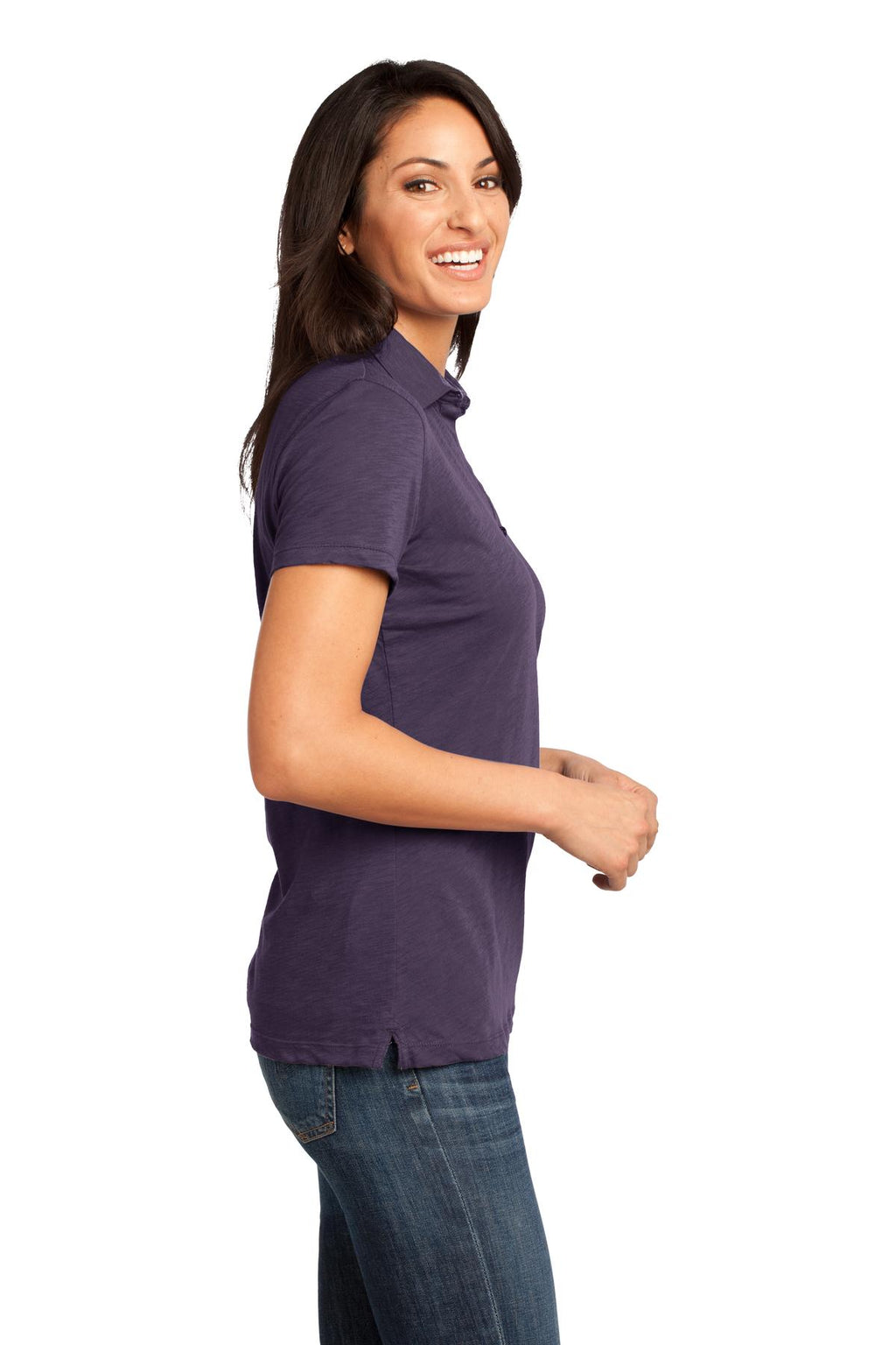 DISCONTINUED District Made - Ladies Slub Polo. DM450 - Eggplant - side