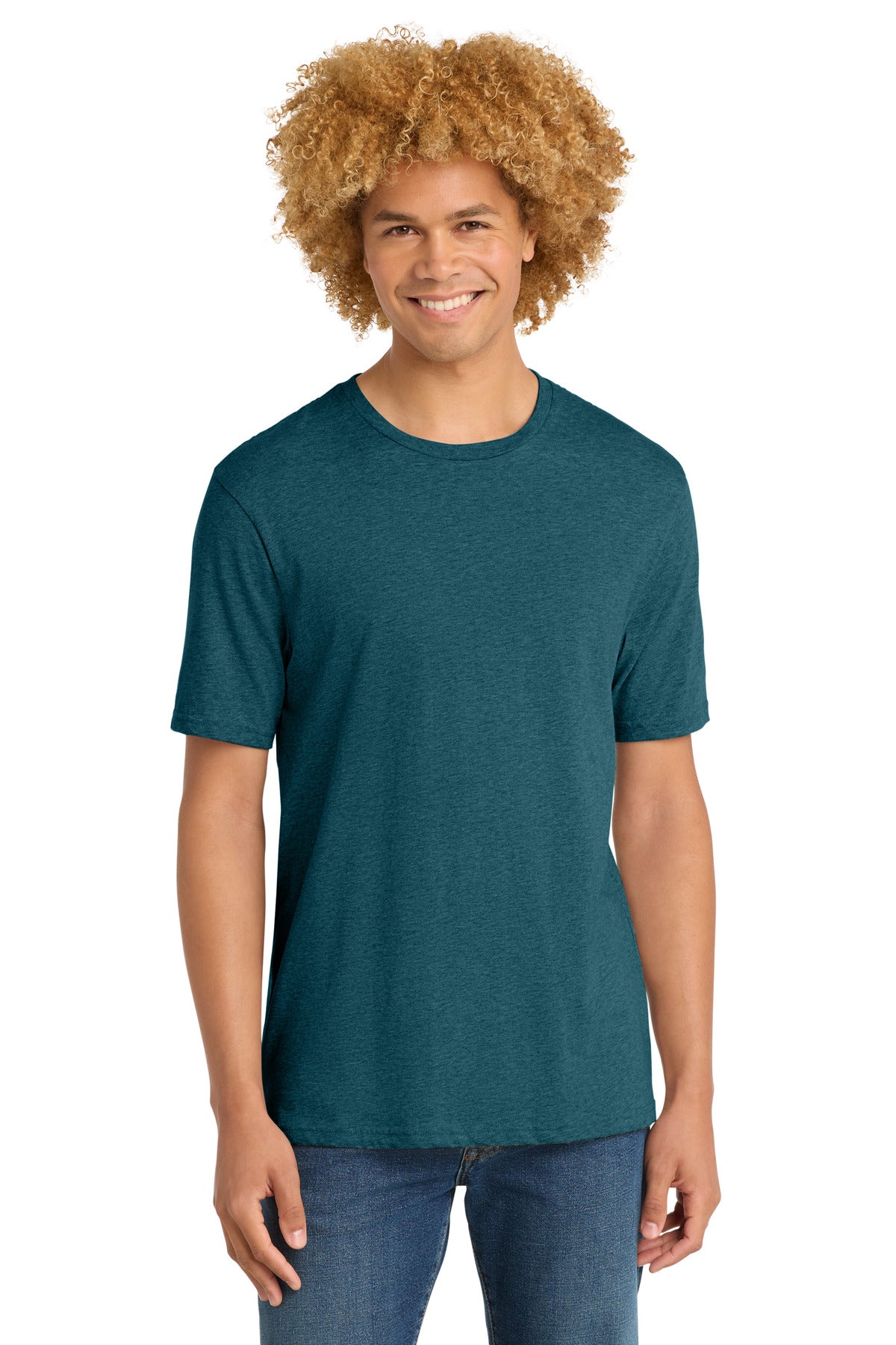 District Perfect Weight Tee. DT104 - Caribbean Blue Heather - front