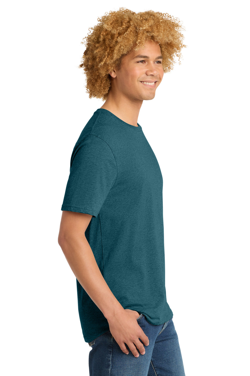 District Perfect Weight Tee. DT104 - Caribbean Blue Heather - side