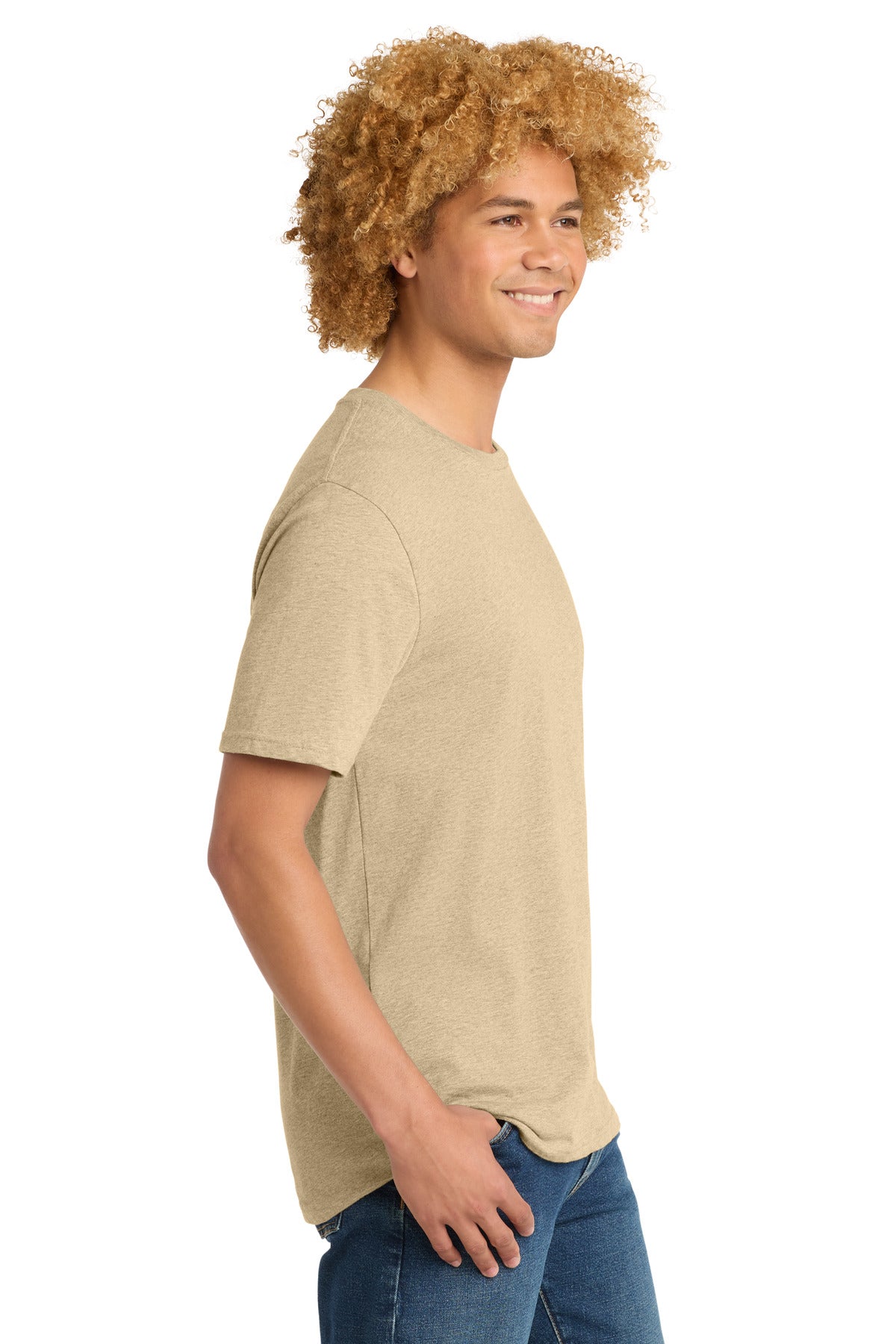 District Perfect Weight Tee. DT104 - Heathered Latte - side