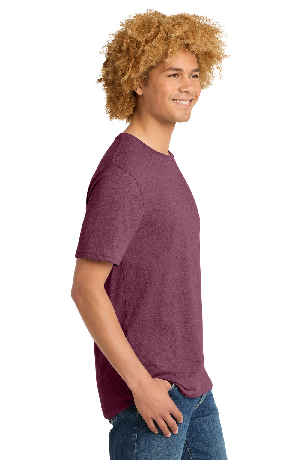 District Perfect Weight Tee. DT104 - Heathered Loganberry - side