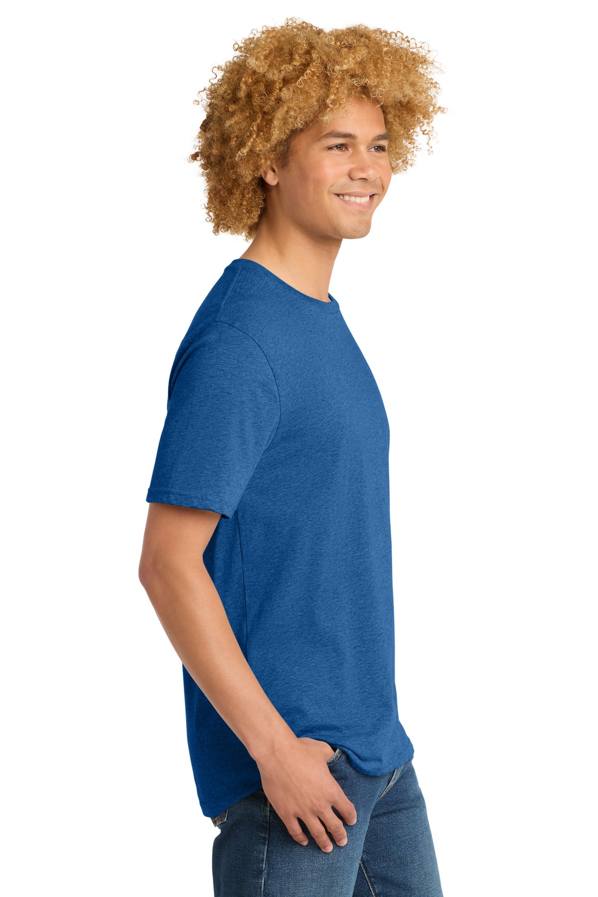 District Perfect Weight Tee. DT104 - Royal Blue Heather - side
