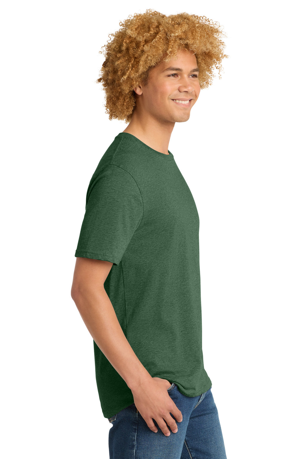 District Perfect Weight Tee. DT104 - Timber Green Heather - side