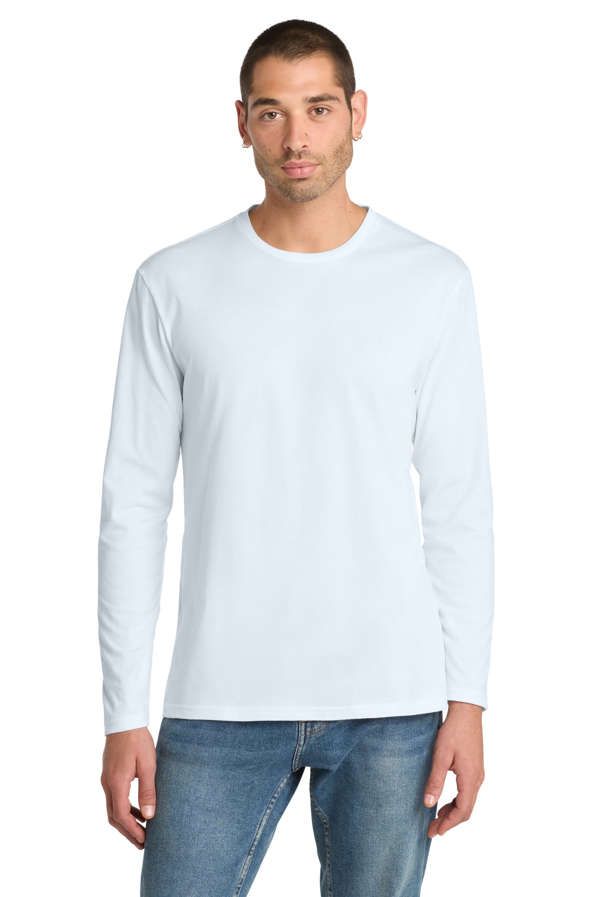 District Perfect Weight Long Sleeve Tee. DT105 - Bright White - front