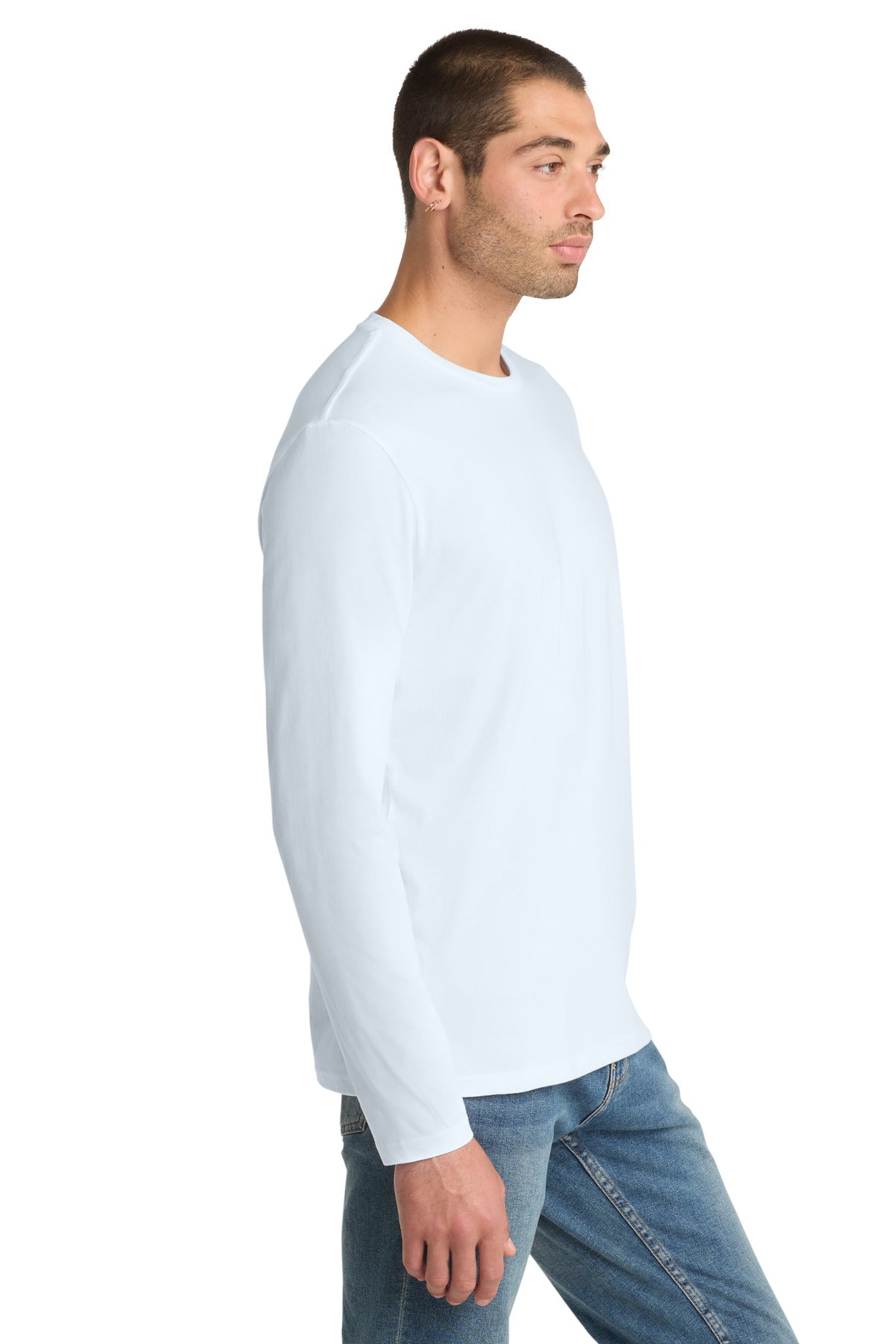 District Perfect Weight Long Sleeve Tee. DT105 - Bright White - side