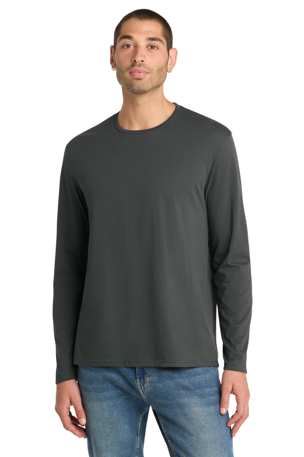 District Perfect Weight Long Sleeve Tee. DT105 - Charcoal - front