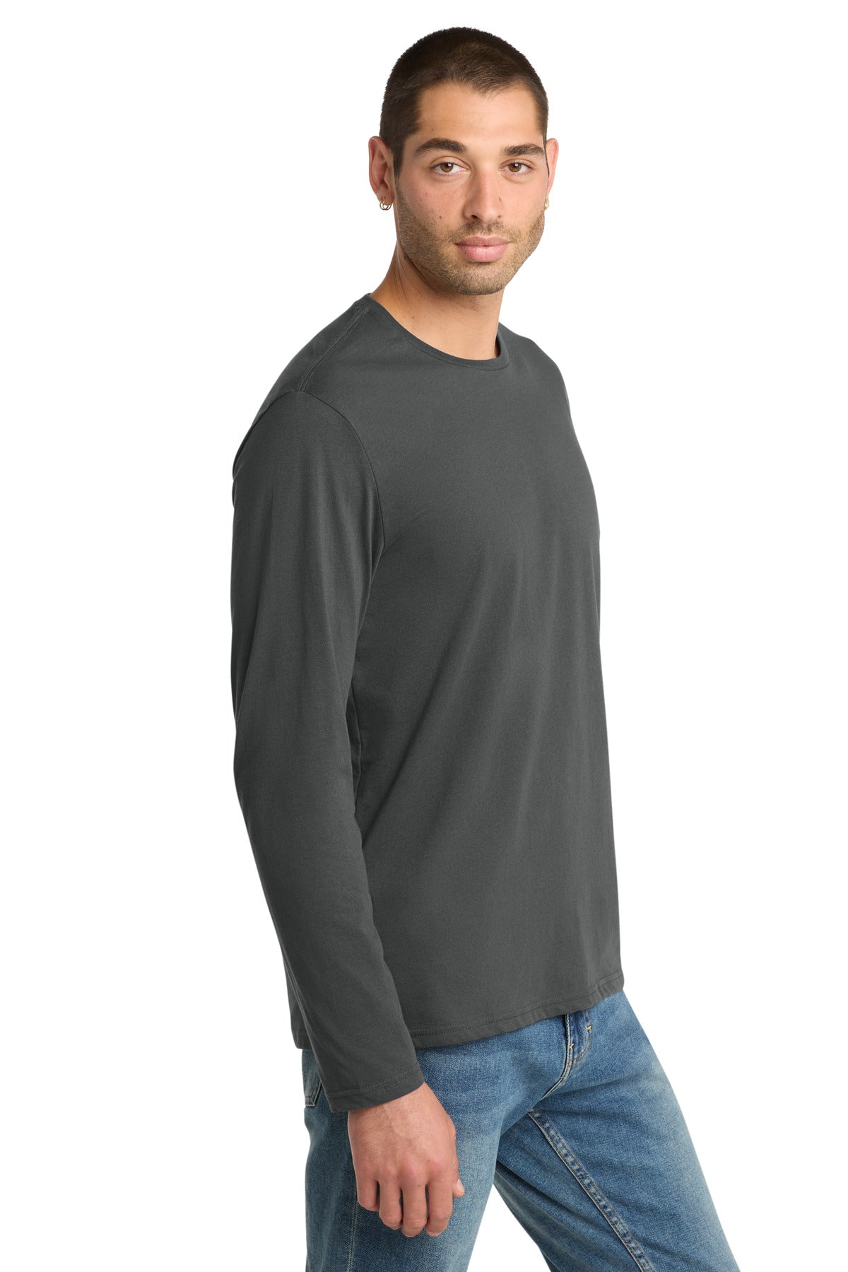 District Perfect Weight Long Sleeve Tee. DT105 - Charcoal - side