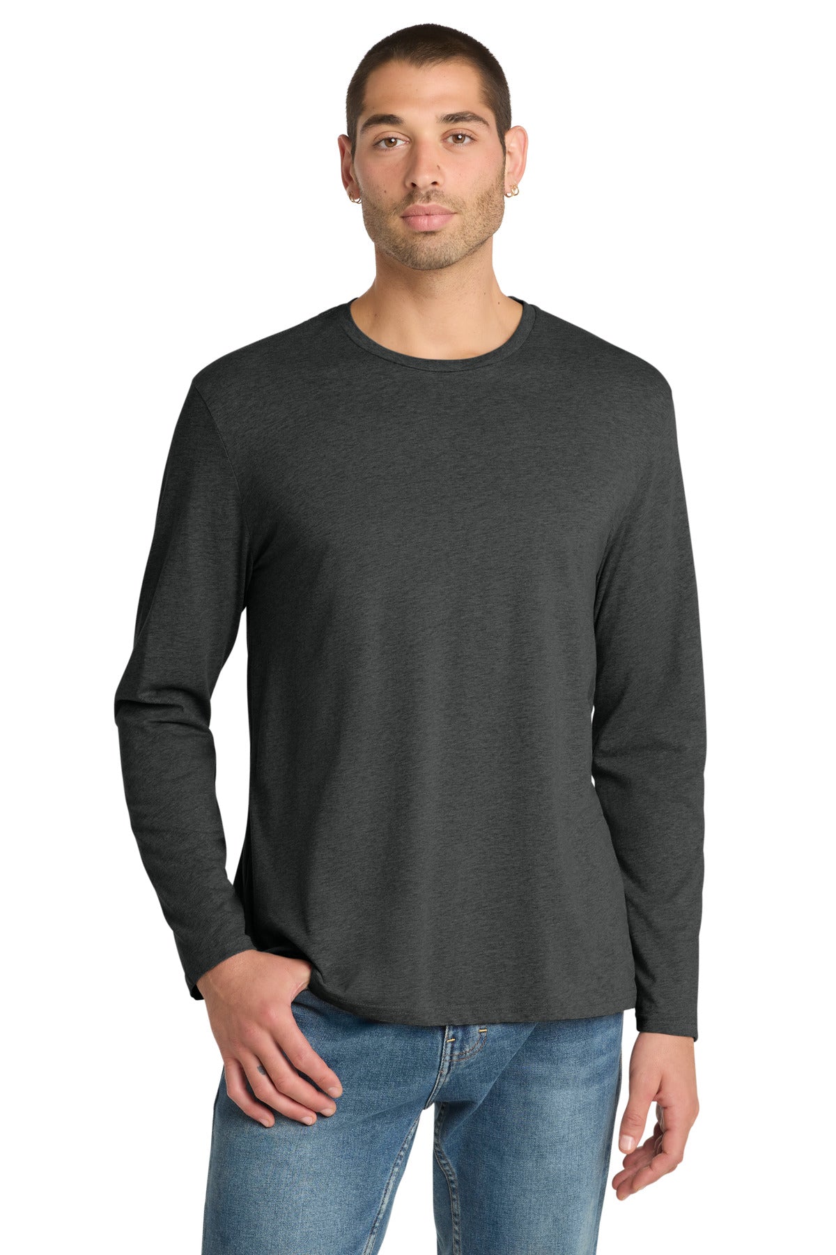 District Perfect Weight Long Sleeve Tee. DT105 - Heathered Charcoal - front