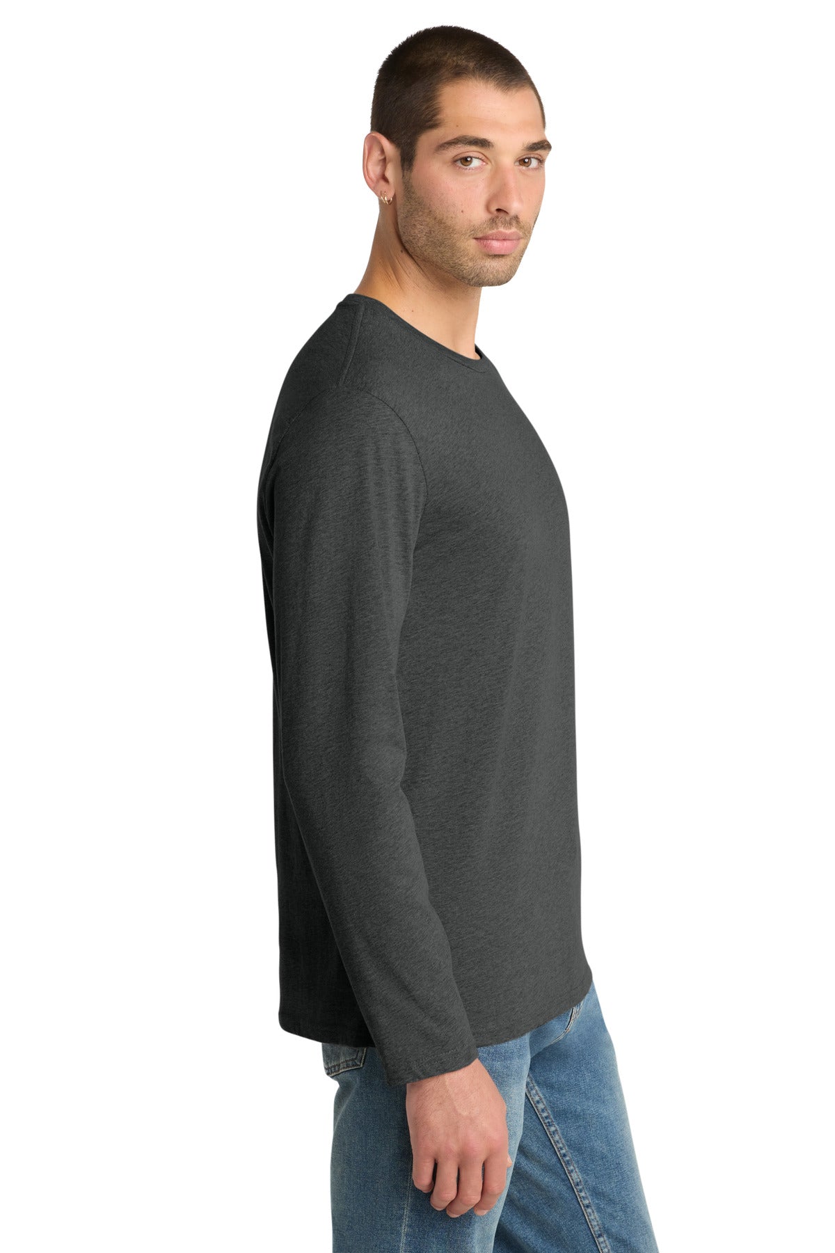 District Perfect Weight Long Sleeve Tee. DT105 - Heathered Charcoal - side