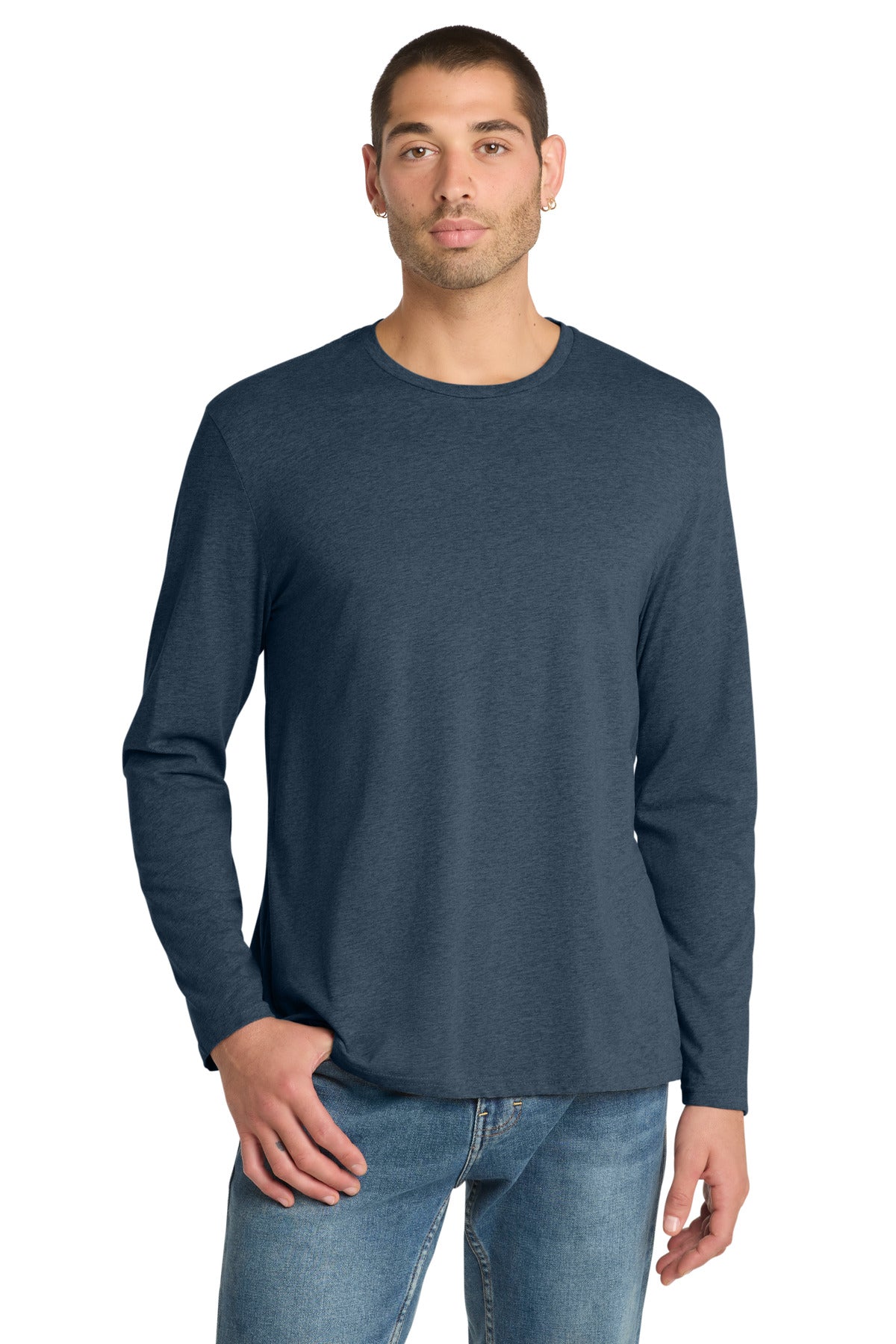 District Perfect Weight Long Sleeve Tee. DT105 - Heathered Navy - front