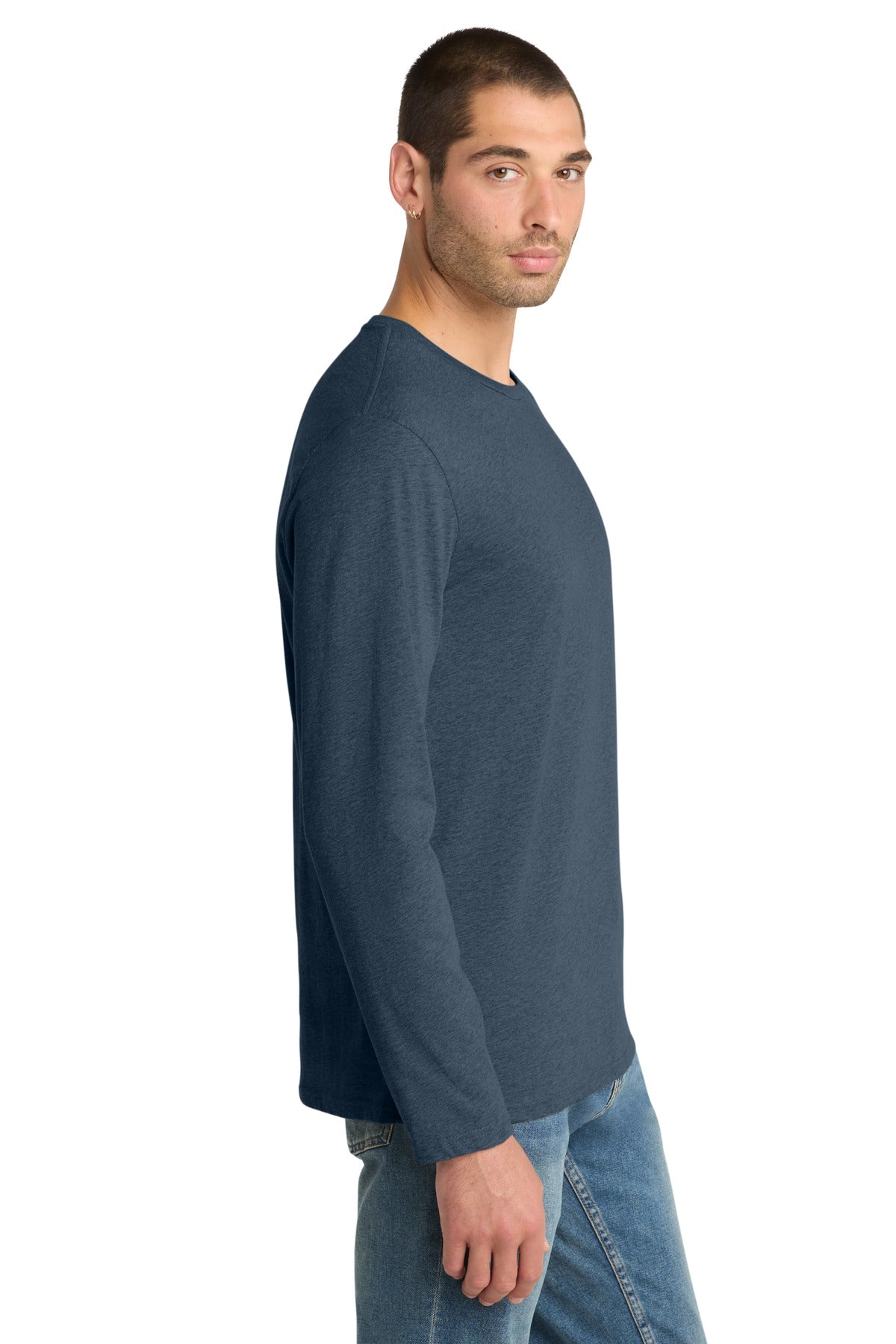 District Perfect Weight Long Sleeve Tee. DT105 - Heathered Navy - side