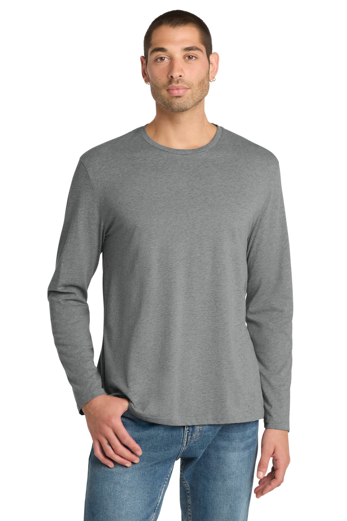 District Perfect Weight Long Sleeve Tee. DT105 - Heathered Steel - front
