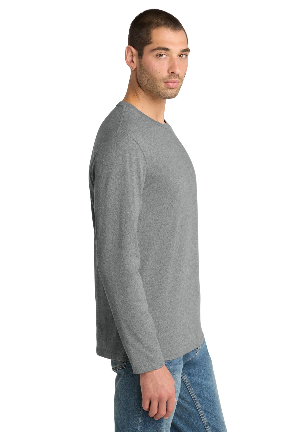 District Perfect Weight Long Sleeve Tee. DT105 - Heathered Steel - side