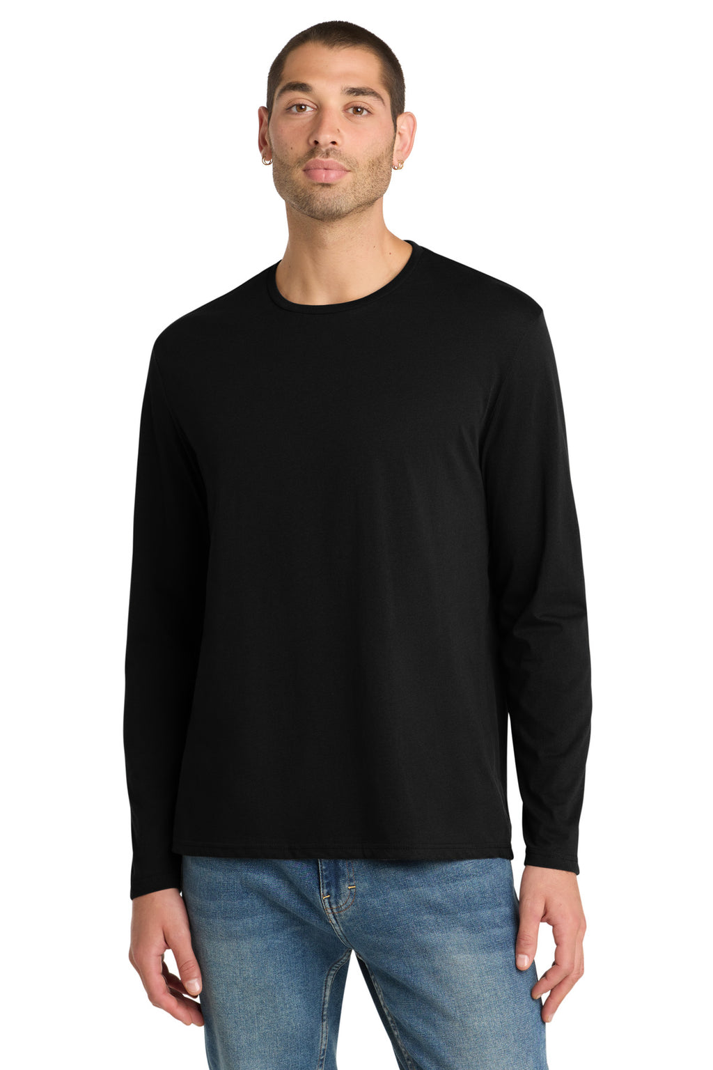 District Perfect Weight Long Sleeve Tee. DT105 - Jet Black - front