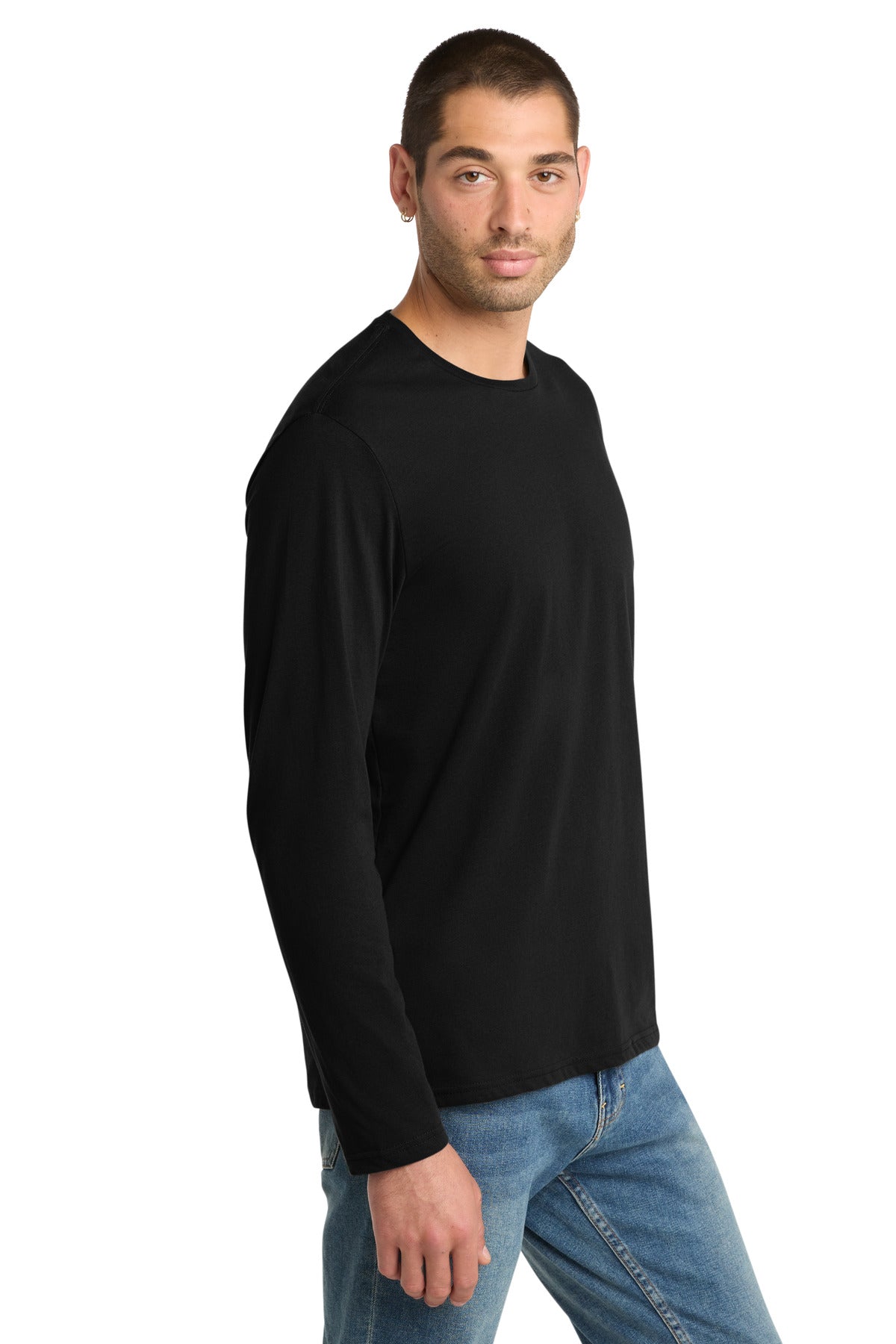 District Perfect Weight Long Sleeve Tee. DT105 - Jet Black - side