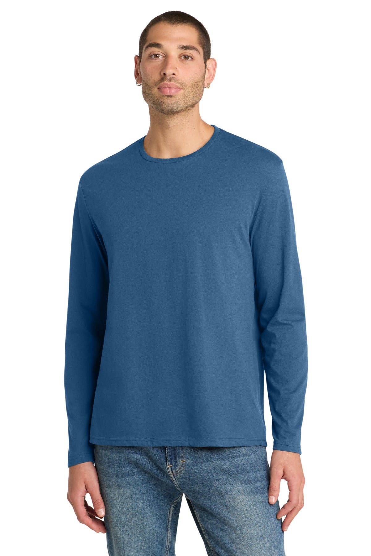 District Perfect Weight Long Sleeve Tee. DT105 - Maritime Blue - front