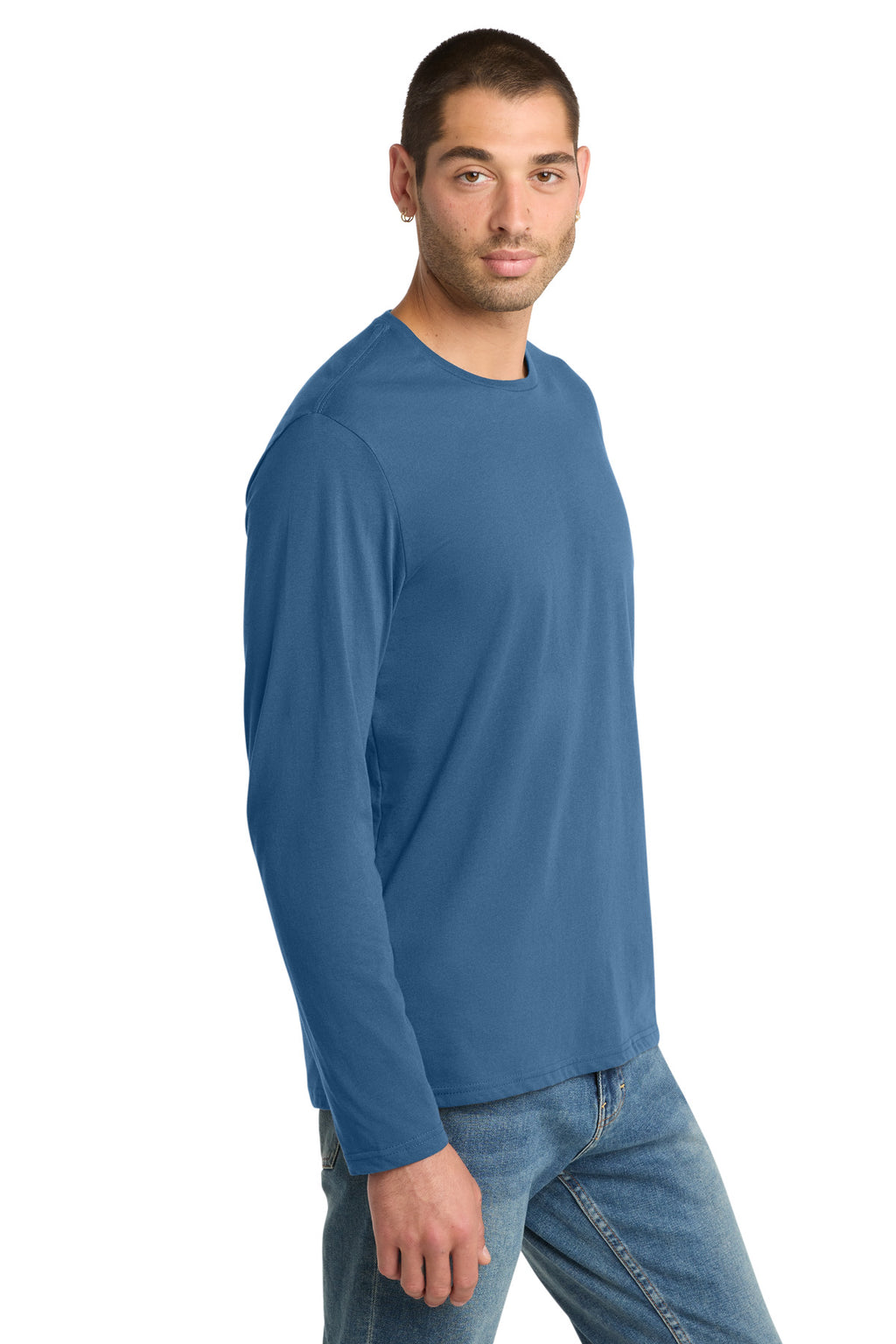 District Perfect Weight Long Sleeve Tee. DT105 - Maritime Blue - side