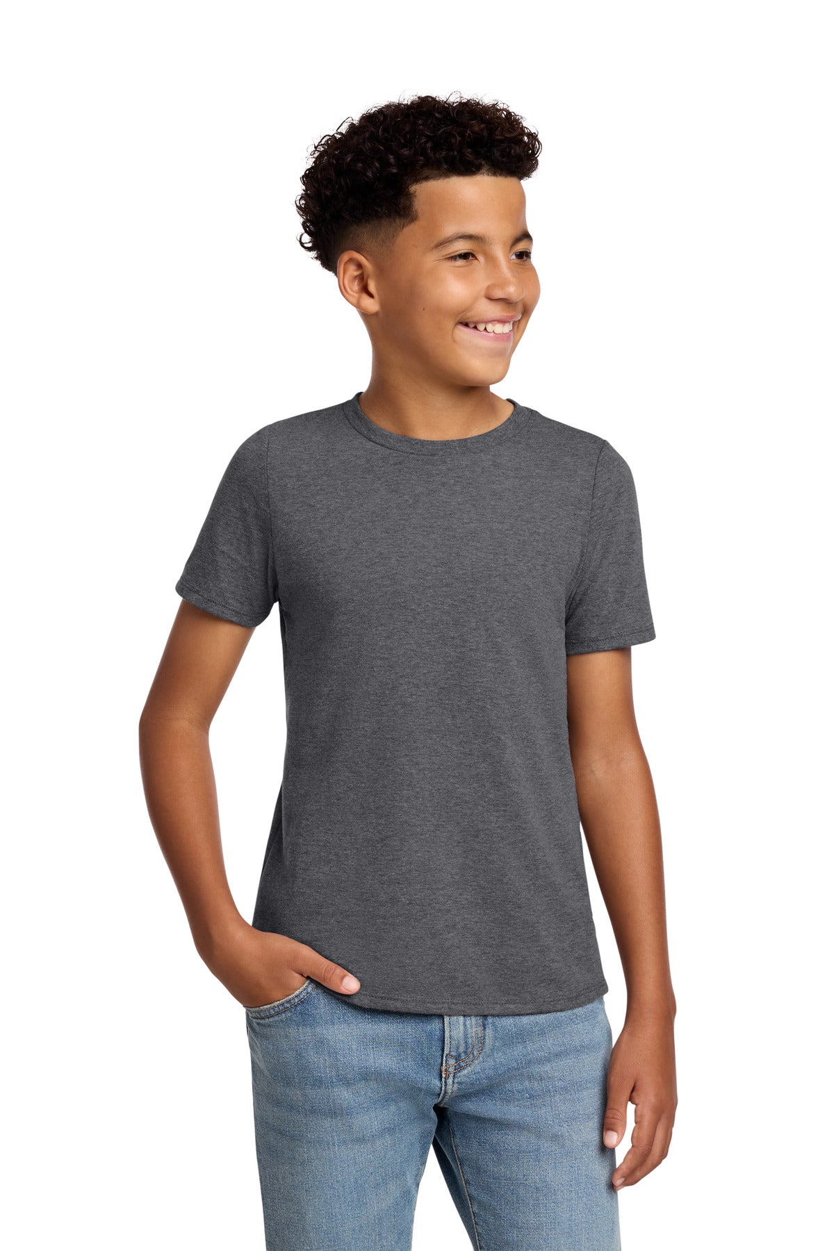 District Youth Perfect Blend CVC Tee DT108Y - Heathered Charcoal - front