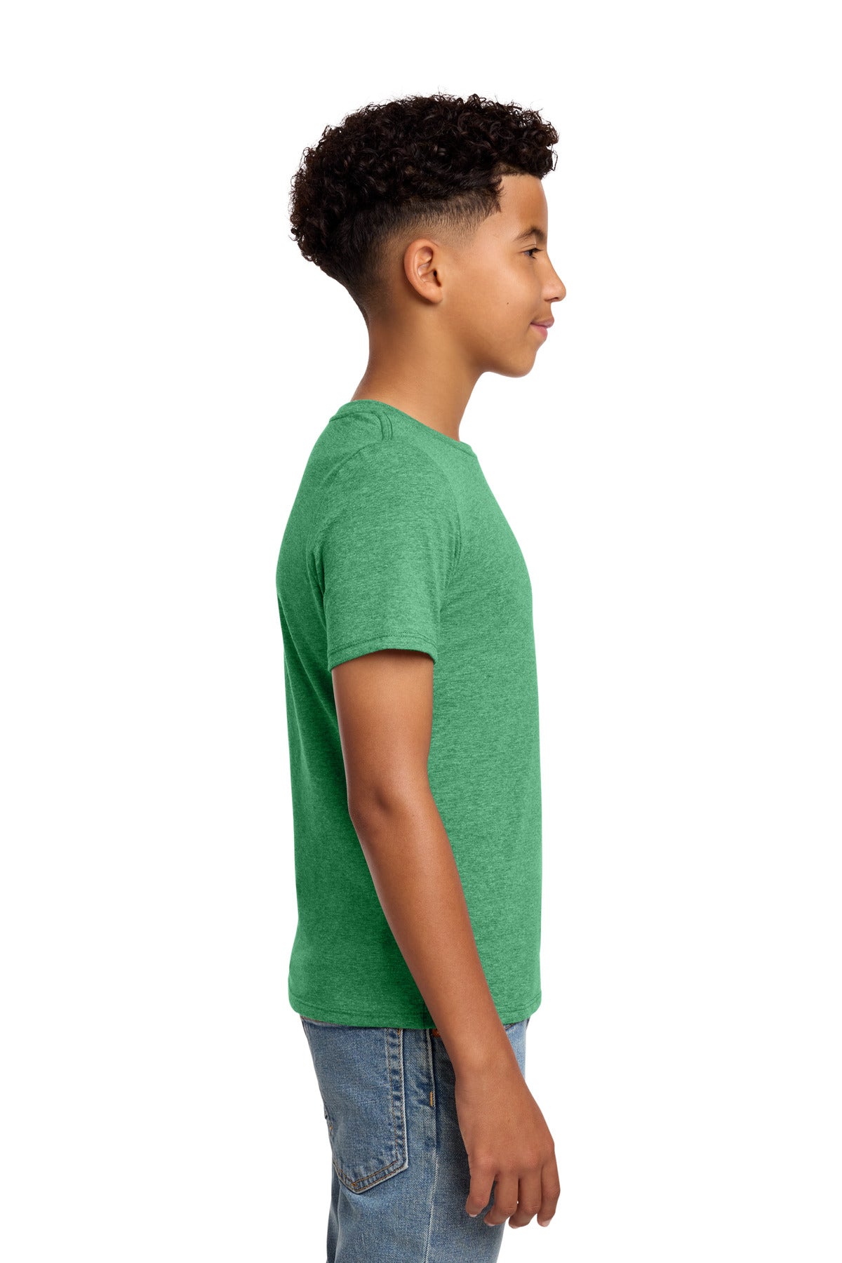 District Youth Perfect Blend CVC Tee DT108Y - Heathered Kelly Green - side