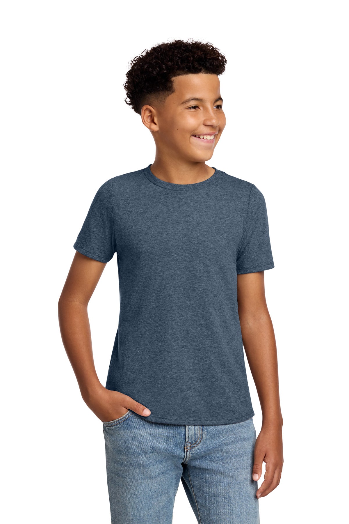 District Youth Perfect Blend CVC Tee DT108Y - Heathered Navy - front