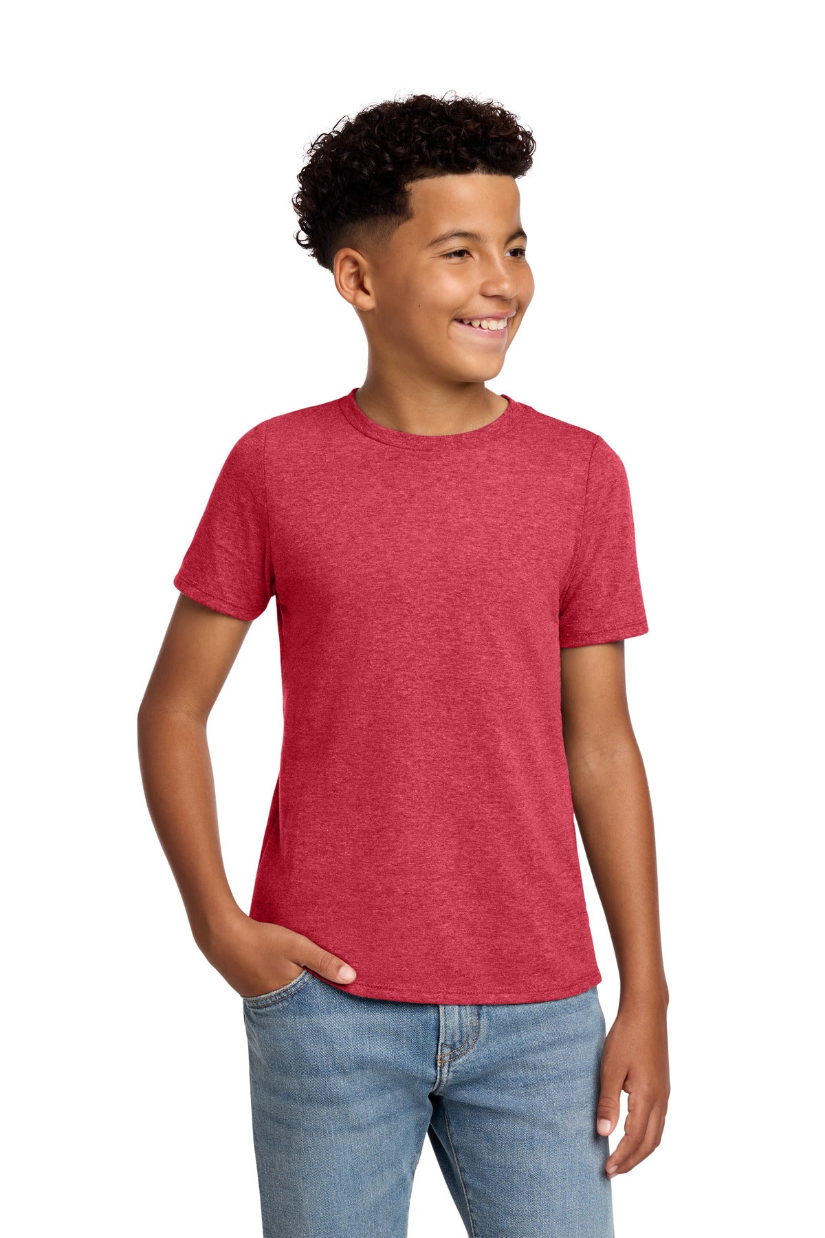 District Youth Perfect Blend CVC Tee DT108Y - Heathered Red - front