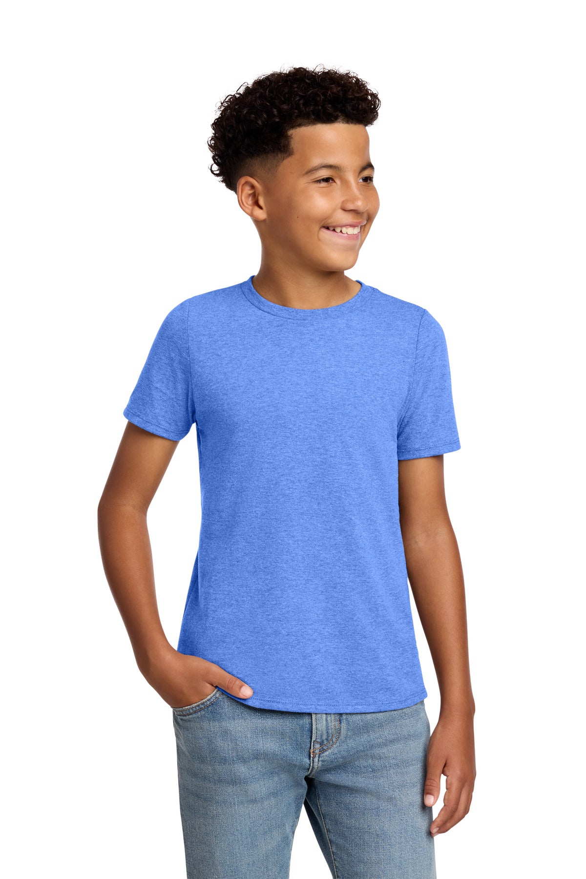 District Youth Perfect Blend CVC Tee DT108Y - Heathered Royal - front