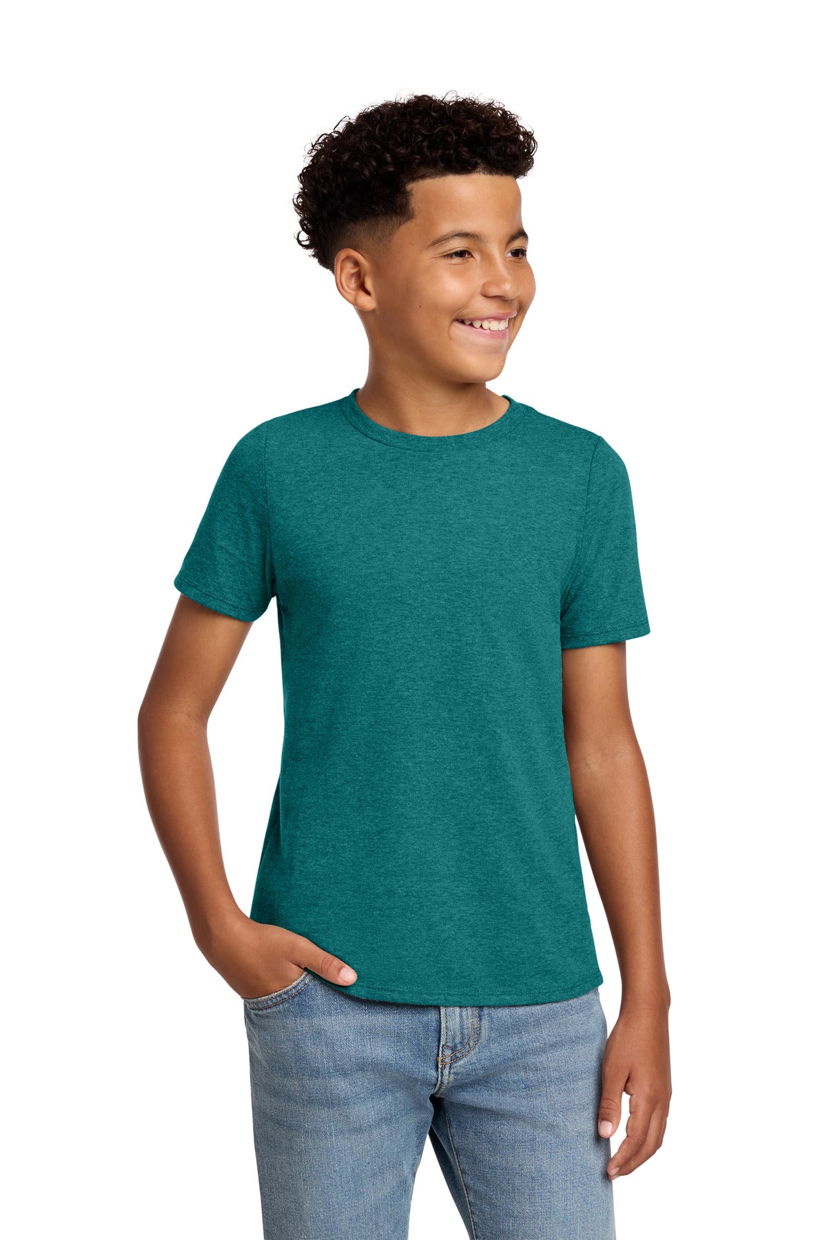 District Youth Perfect Blend CVC Tee DT108Y - Heathered Teal - front