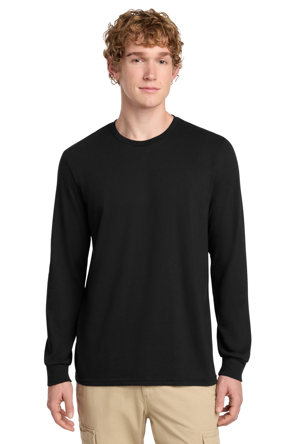 District Perfect Blend CVC Long Sleeve Tee DT109 - Black - front