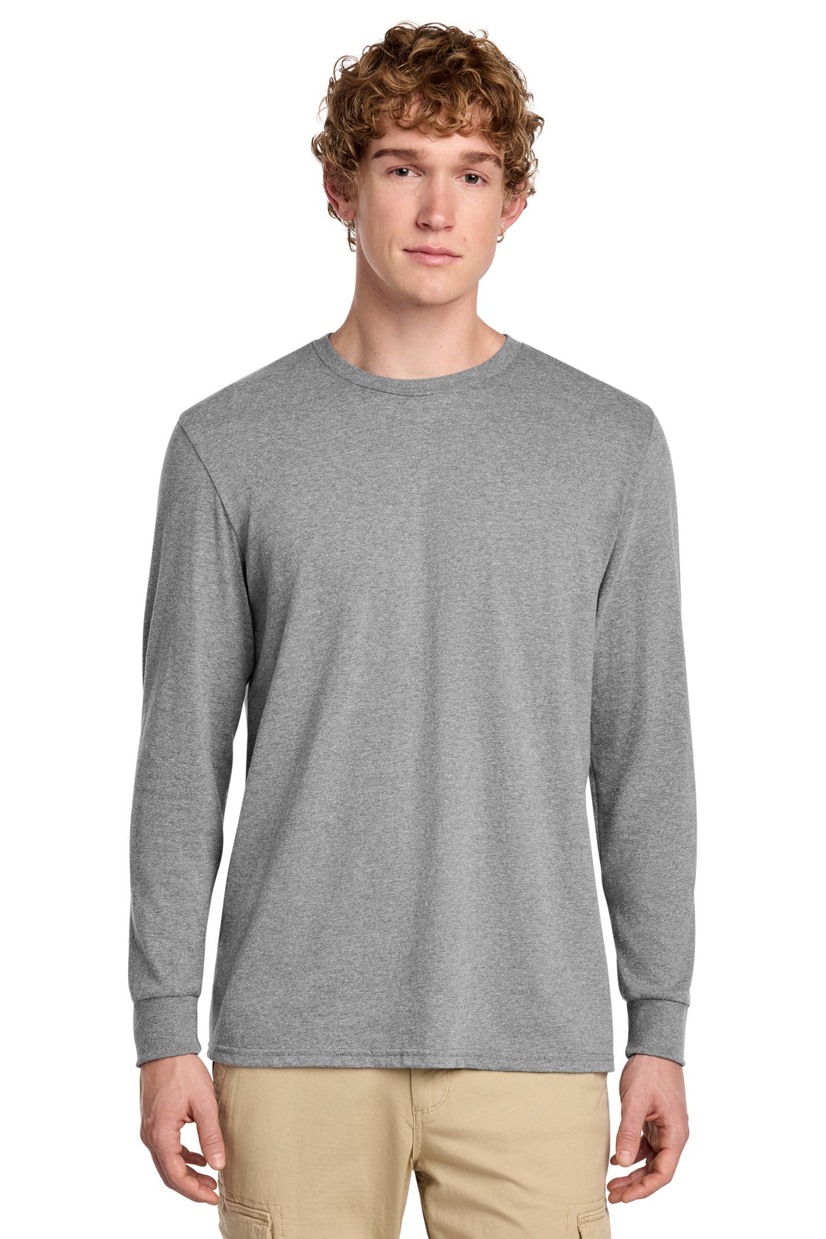 District Perfect Blend CVC Long Sleeve Tee DT109 - Grey Frost - front