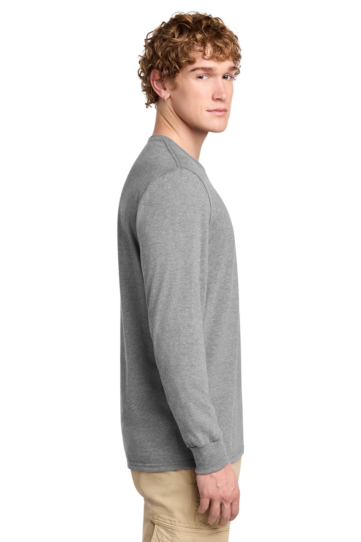 District Perfect Blend CVC Long Sleeve Tee DT109 - Grey Frost - side