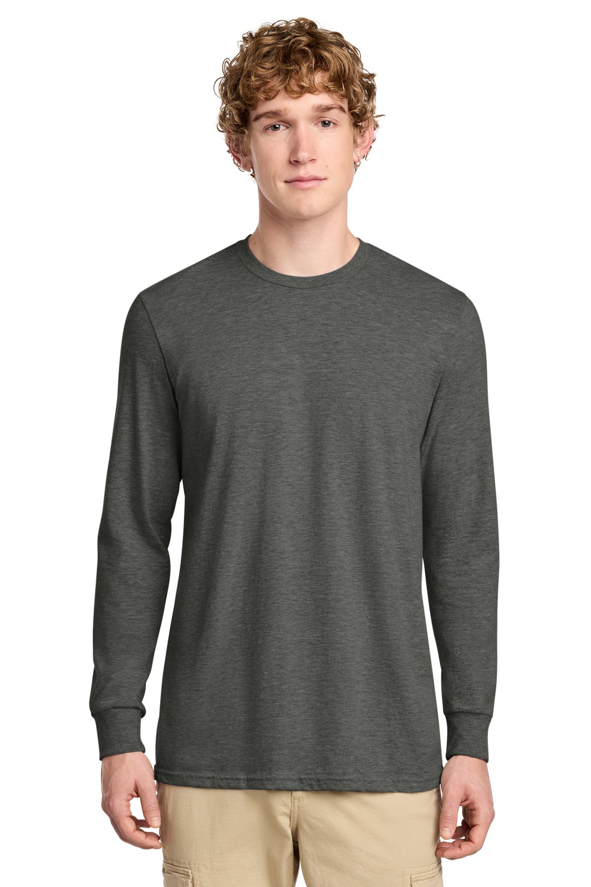 District Perfect Blend CVC Long Sleeve Tee DT109 - Heathered Charcoal - front