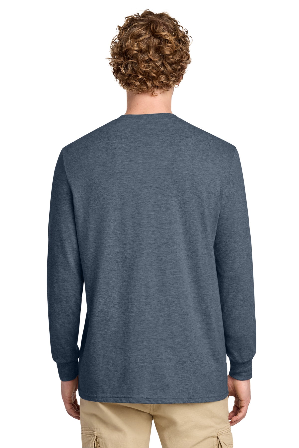 District Perfect Blend CVC Long Sleeve Tee DT109 - Heathered Navy - back