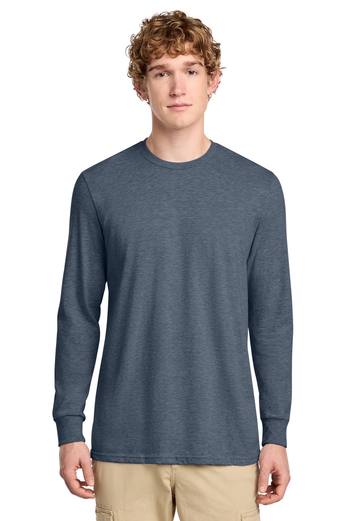 District Perfect Blend CVC Long Sleeve Tee DT109 - Heathered Navy - front