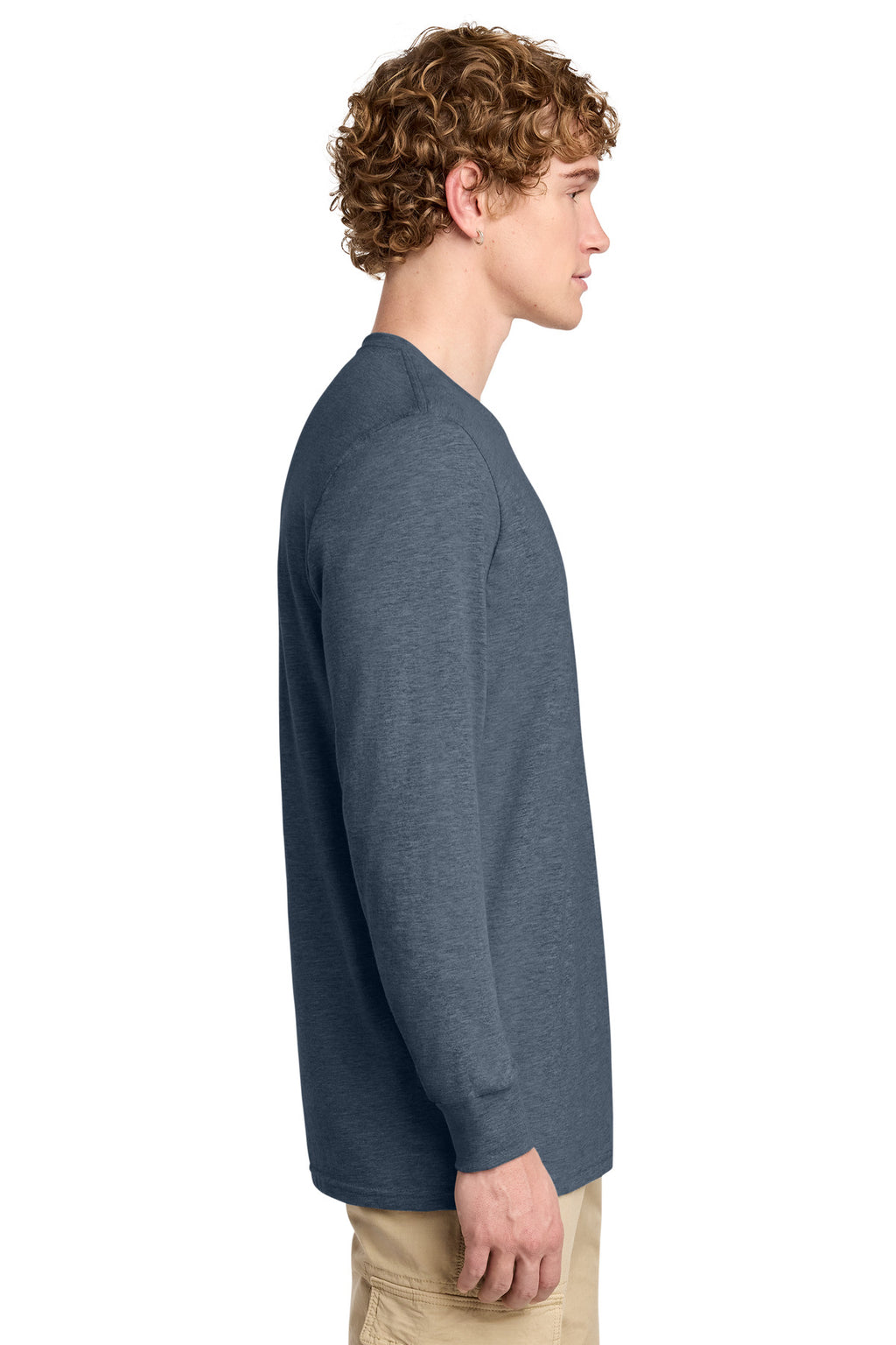 District Perfect Blend CVC Long Sleeve Tee DT109 - Heathered Navy - side
