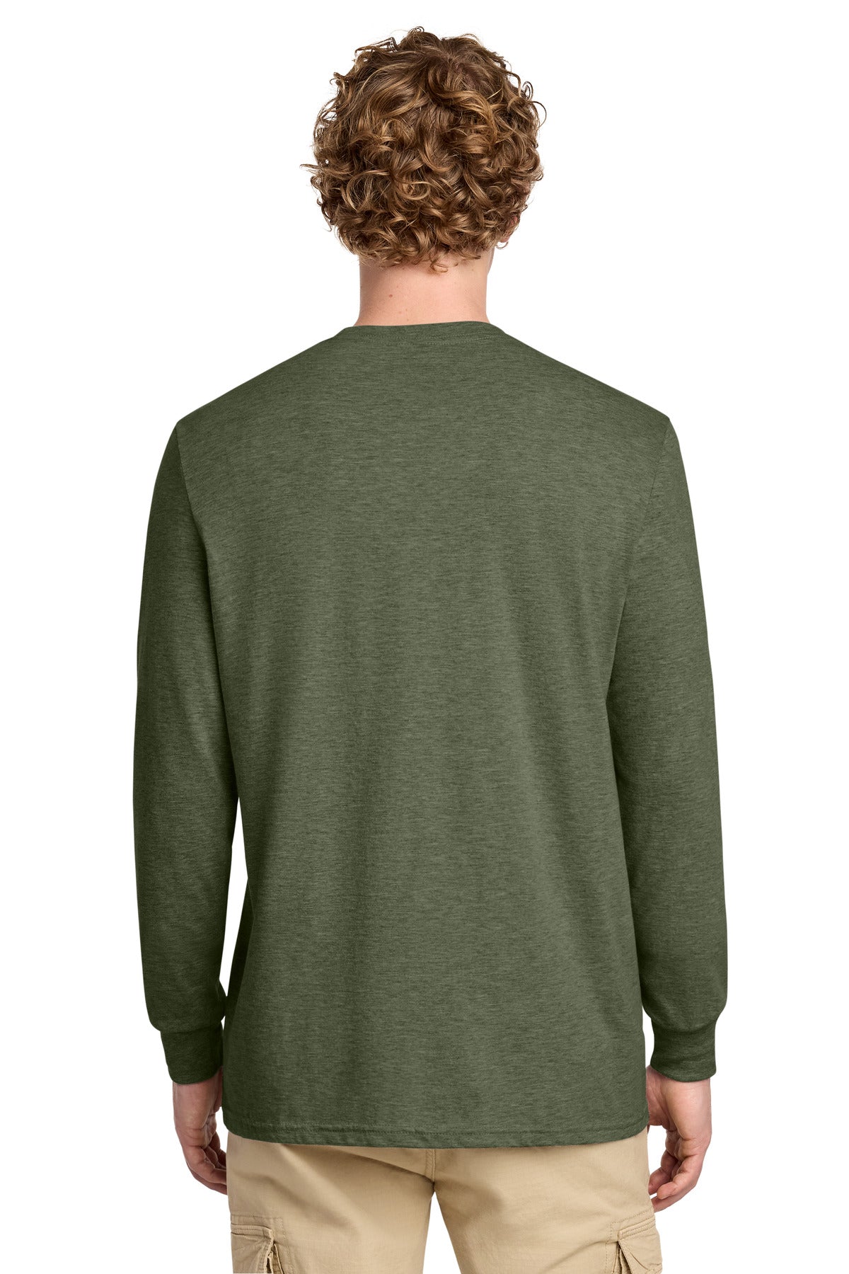 District Perfect Blend CVC Long Sleeve Tee DT109 - Heathered Olive - back