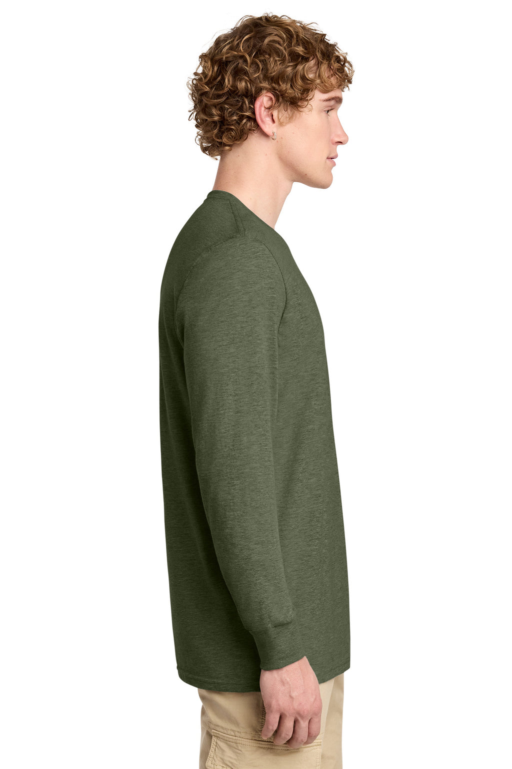 District Perfect Blend CVC Long Sleeve Tee DT109 - Heathered Olive - side