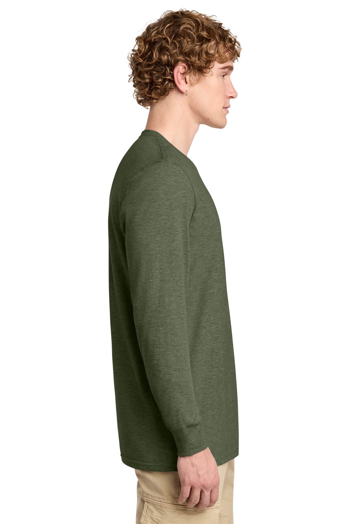 District Perfect Blend CVC Long Sleeve Tee DT109 - Heathered Olive - side