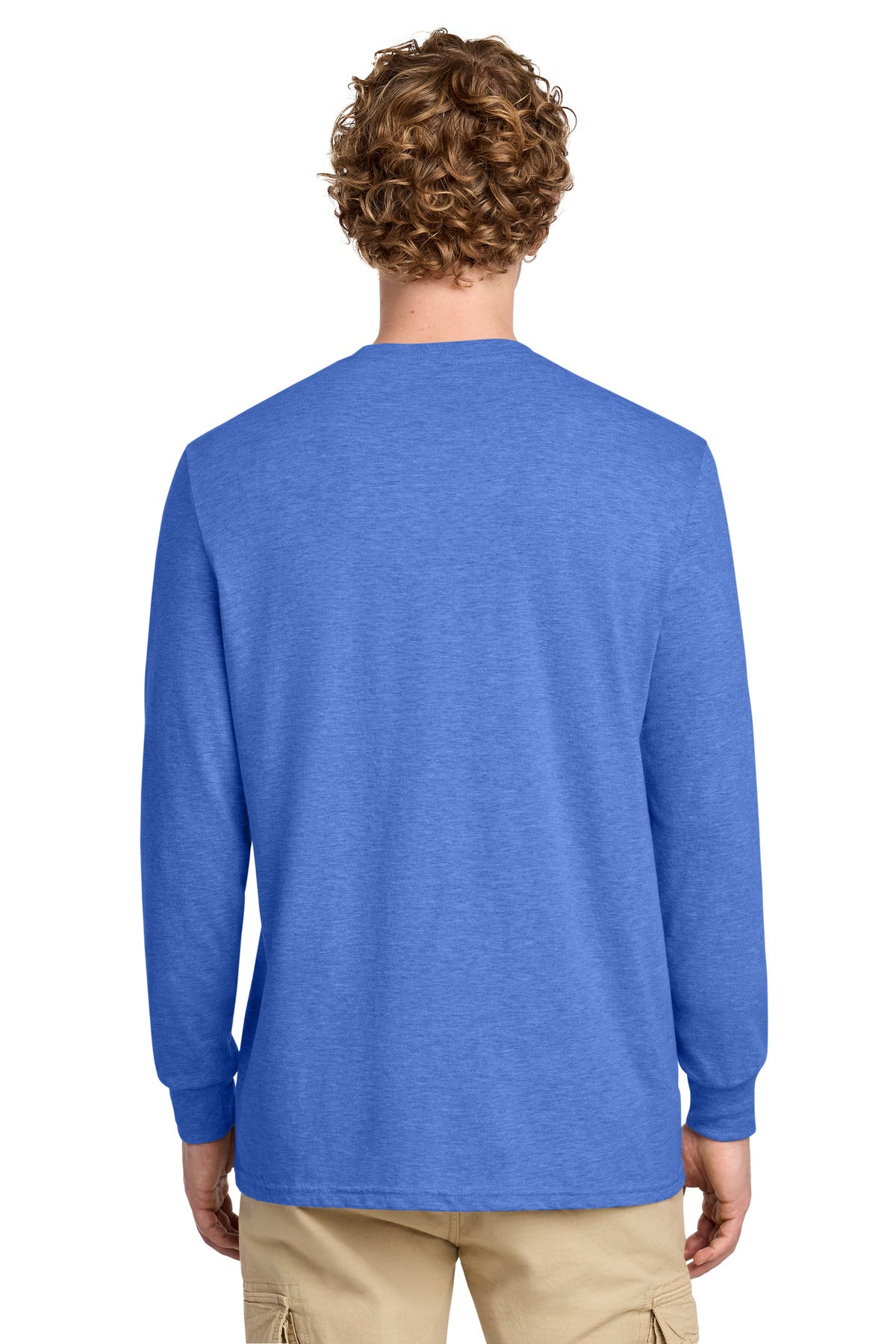 District Perfect Blend CVC Long Sleeve Tee DT109 - Heathered Royal - back