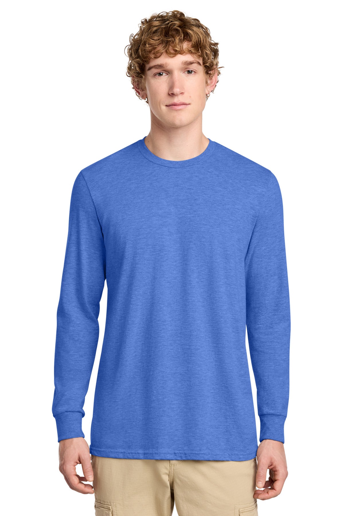 District Perfect Blend CVC Long Sleeve Tee DT109 - Heathered Royal - front
