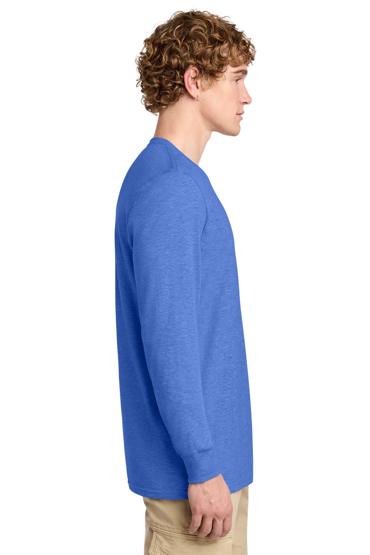 District Perfect Blend CVC Long Sleeve Tee DT109 - Heathered Royal - side