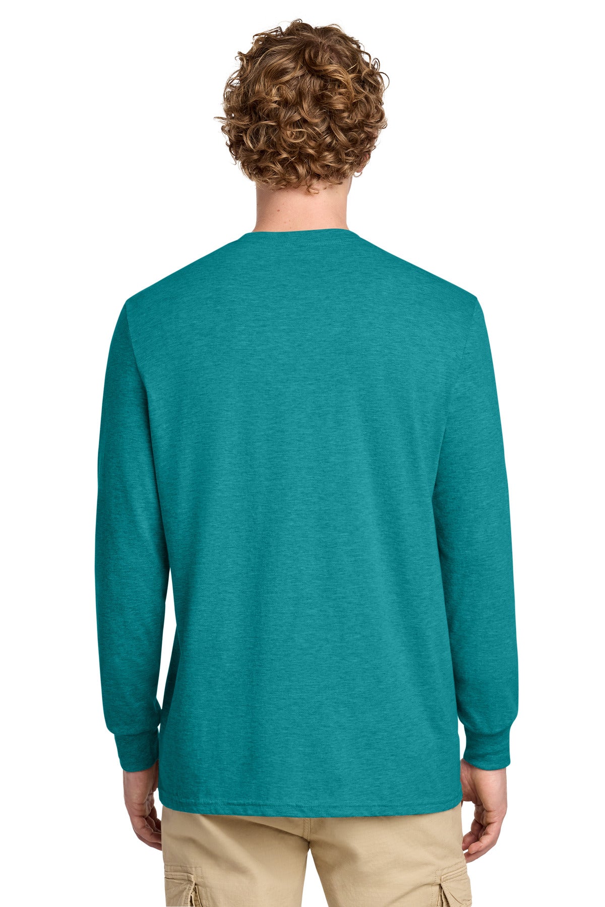 District Perfect Blend CVC Long Sleeve Tee DT109 - Heathered Teal - back
