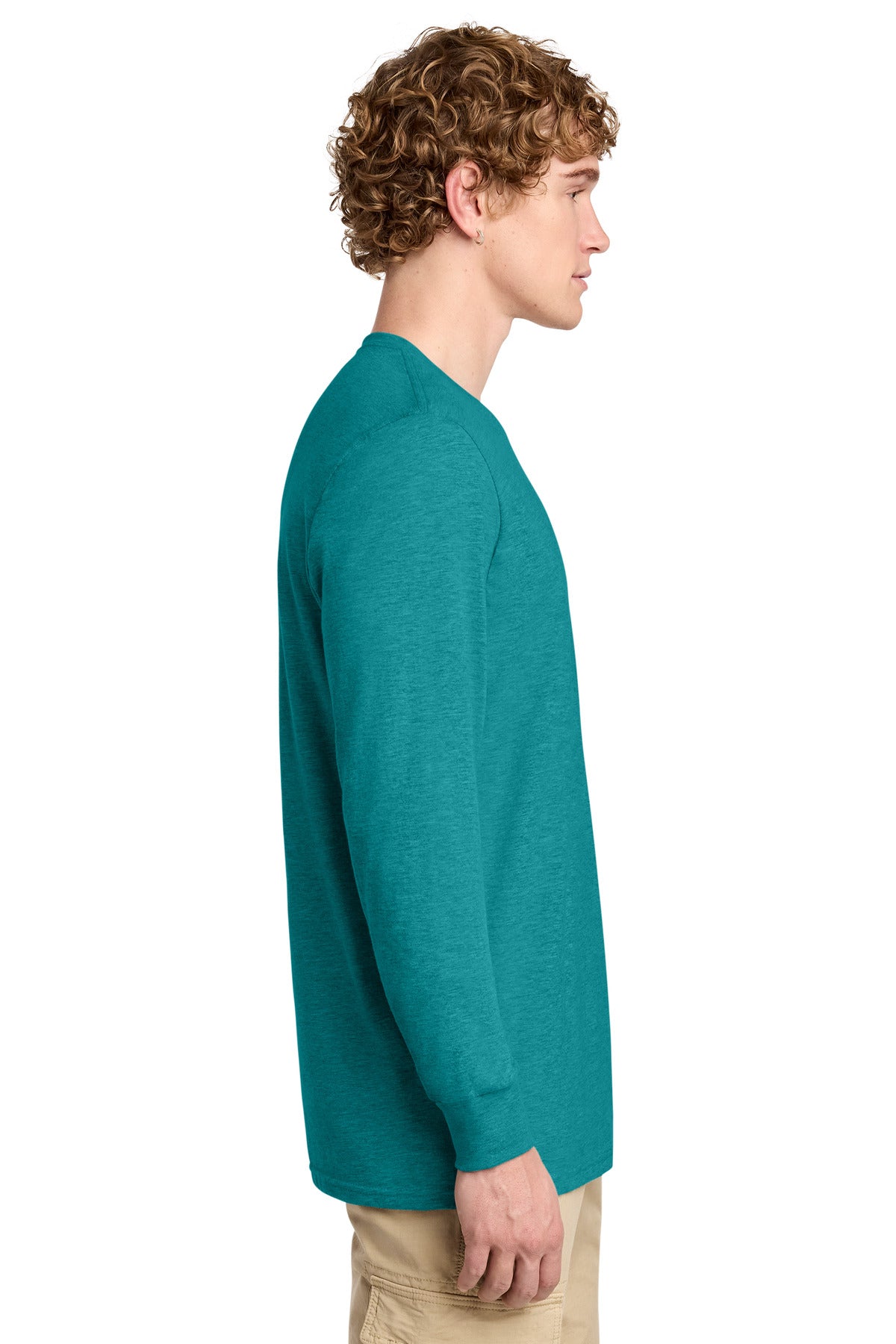 District Perfect Blend CVC Long Sleeve Tee DT109 - Heathered Teal - side