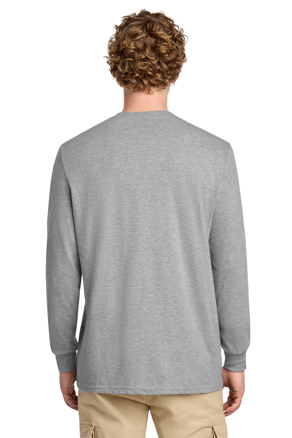 District Perfect Blend CVC Long Sleeve Tee DT109 - Light Heather Grey - back