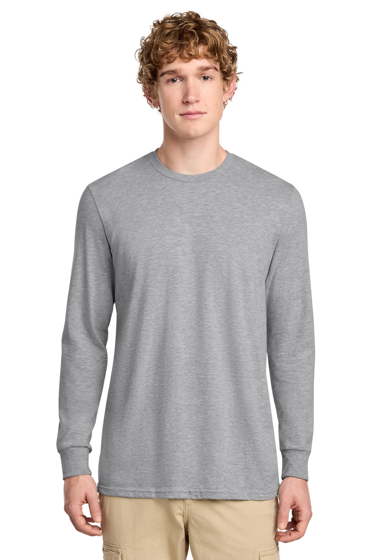 District Perfect Blend CVC Long Sleeve Tee DT109 - Light Heather Grey - front