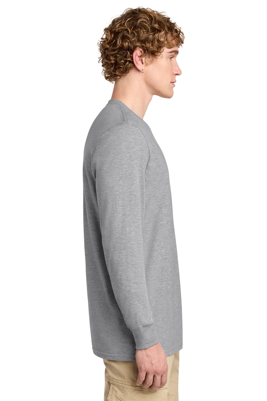 District Perfect Blend CVC Long Sleeve Tee DT109 - Light Heather Grey - side