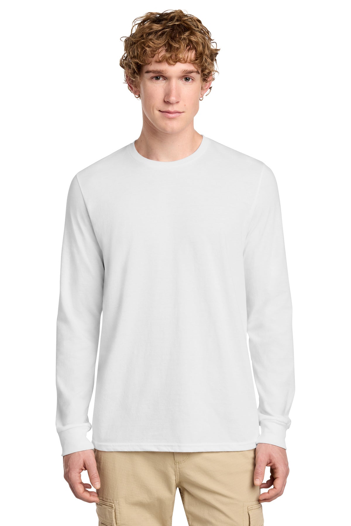 District Perfect Blend CVC Long Sleeve Tee DT109 - White - front