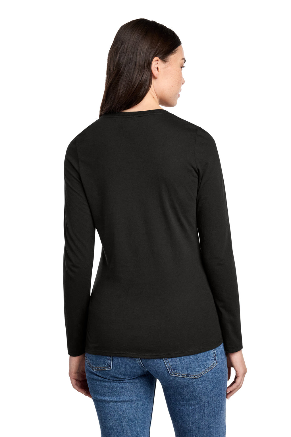 District Women's Perfect Blend CVC Long Sleeve Tee DT110 - Black - back