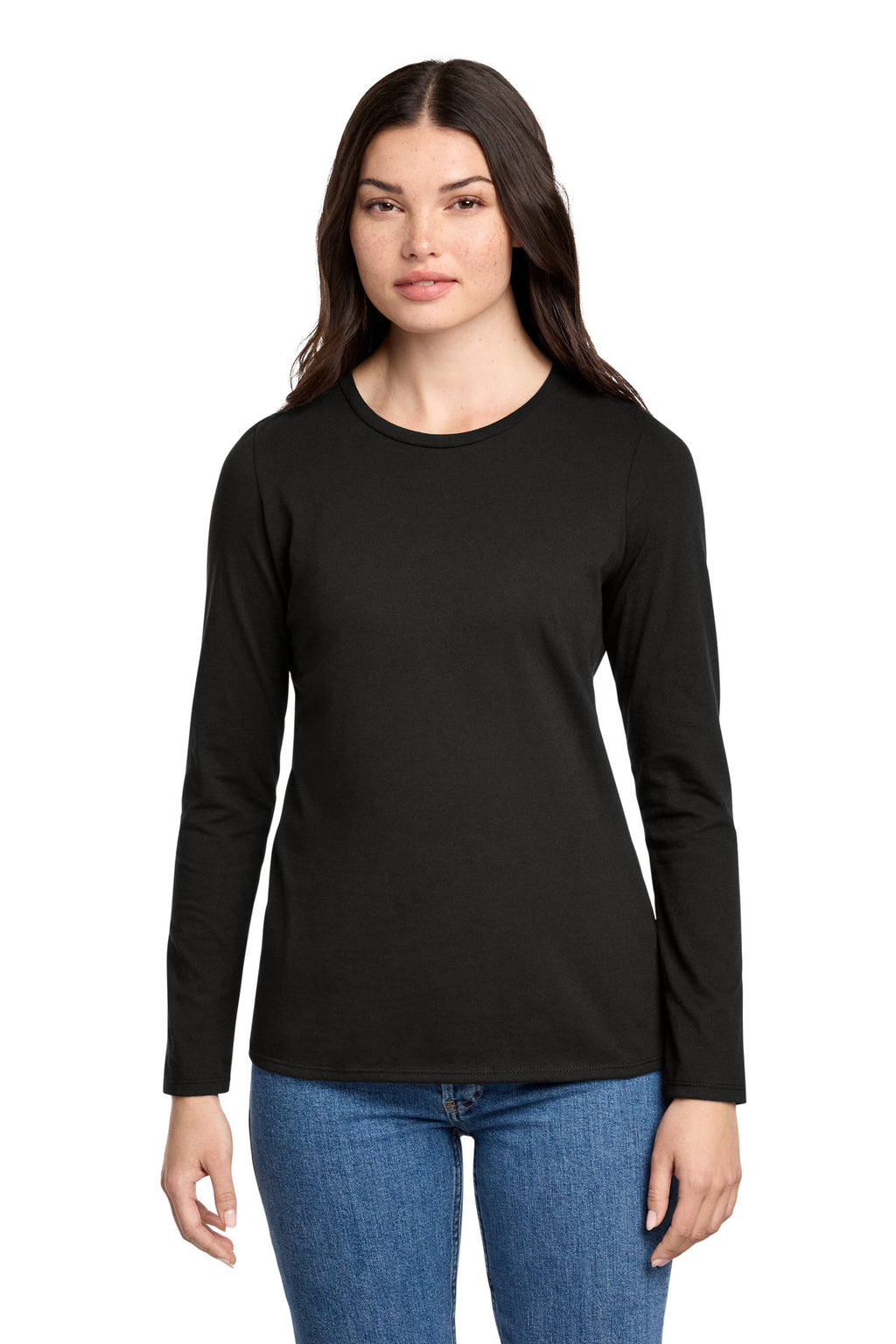 District Women's Perfect Blend CVC Long Sleeve Tee DT110 - Black - front