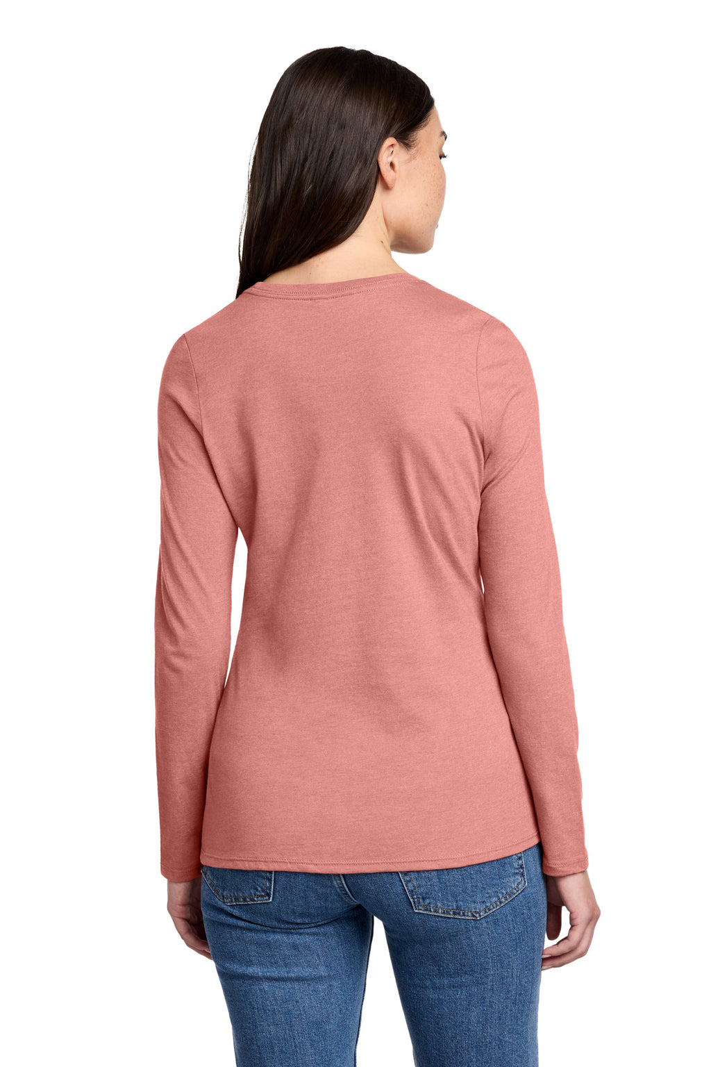 District Women's Perfect Blend CVC Long Sleeve Tee DT110 - Blush Frost - back