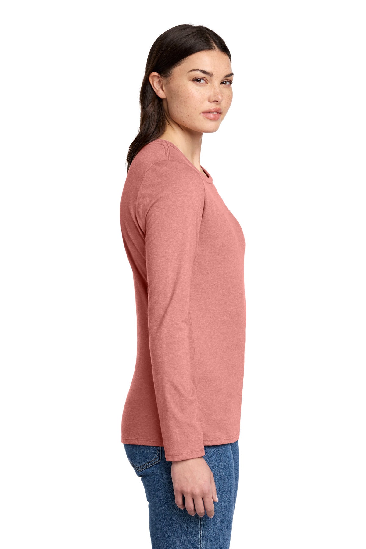 District Women's Perfect Blend CVC Long Sleeve Tee DT110 - Blush Frost - side
